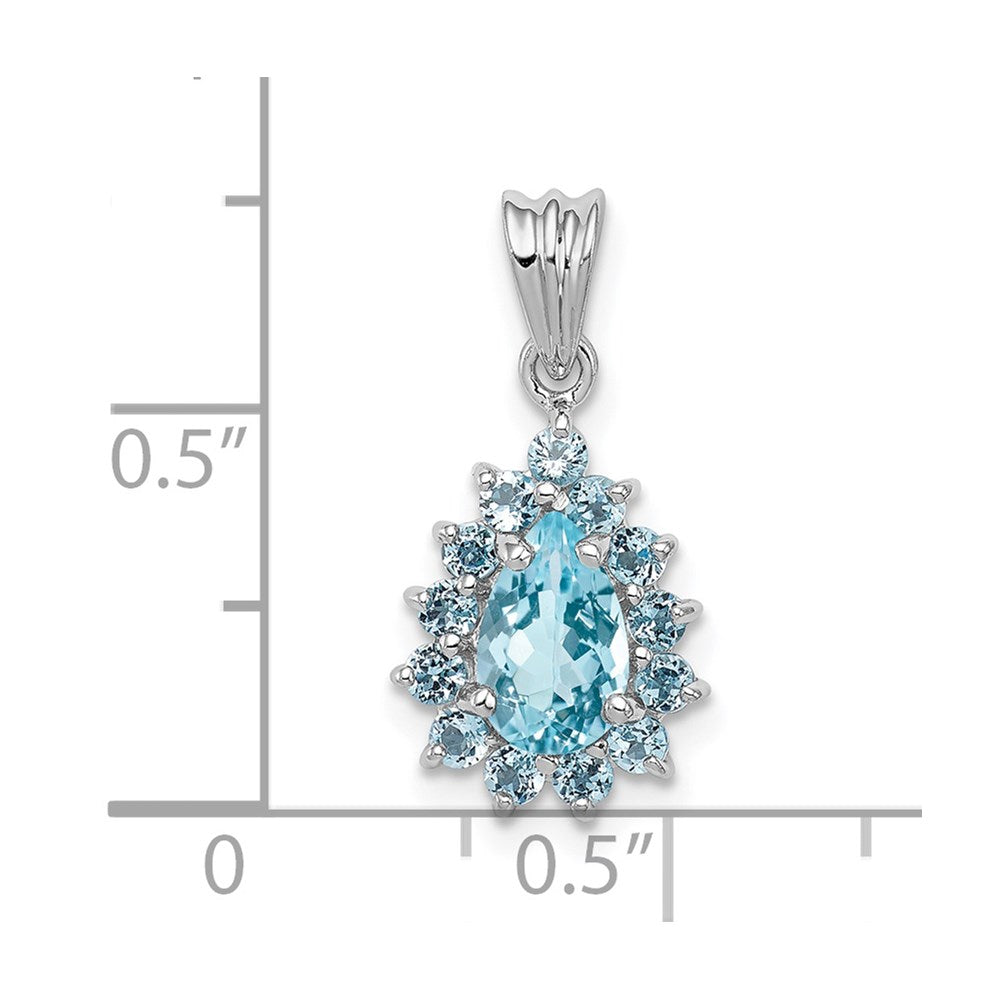 Sterlingsilber Rhodiniert Licht Schweizer Blautopas Tropfen-shaped Anhänger