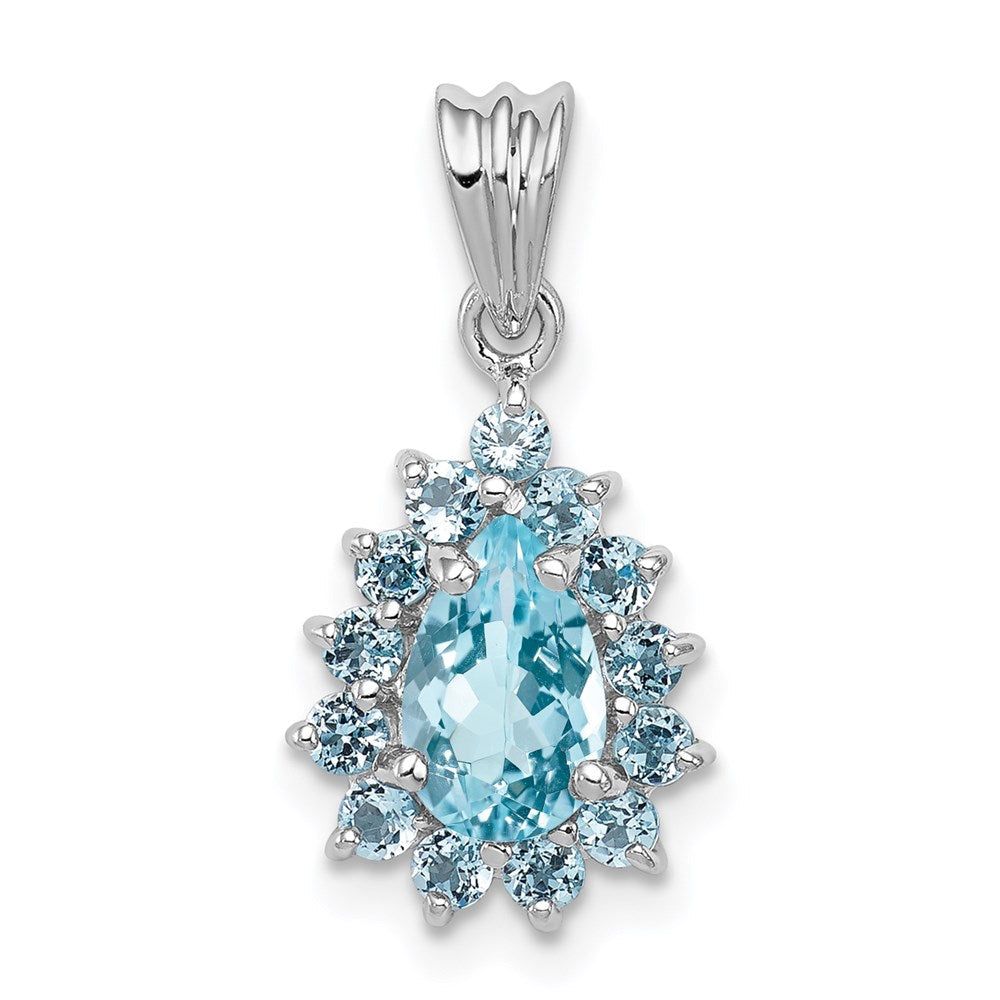 Sterlingsilber Rhodiniert Licht Schweizer Blautopas Tropfen-shaped Anhänger