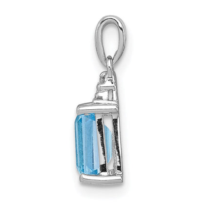 Sterlingsilber Rhodiniert Licht Schweizer Blautopas & Diamant Anhänger