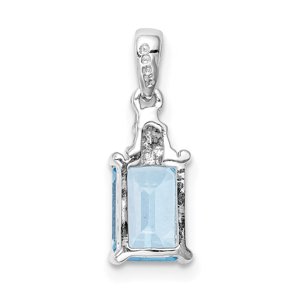 Sterlingsilber Rhodiniert Licht Schweizer Blautopas & Diamant Anhänger