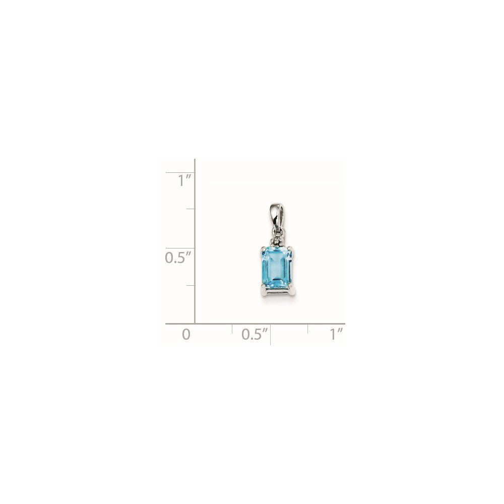 Sterlingsilber Rhodiniert Licht Schweizer Blautopas & Diamant Anhänger