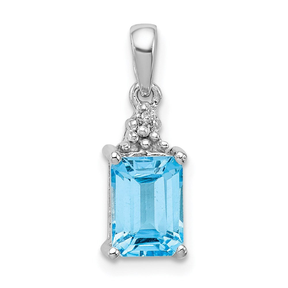 Sterlingsilber Rhodiniert Licht Schweizer Blautopas & Diamant Anhänger