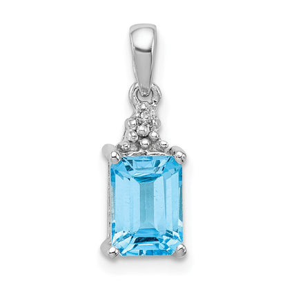 Sterlingsilber Rhodiniert Licht Schweizer Blautopas & Diamant Anhänger