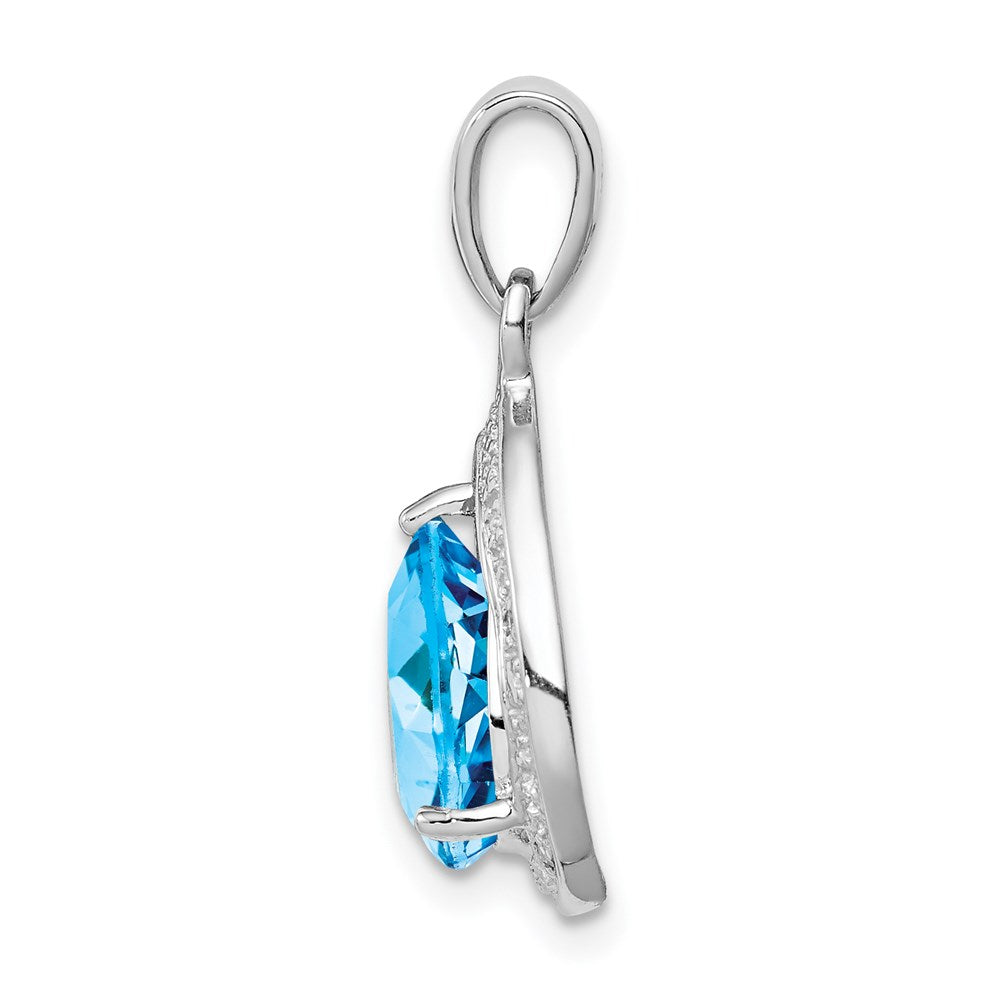 Sterlingsilber Rhodiniert Licht Schweizer Blautopas & Diamant Anhänger
