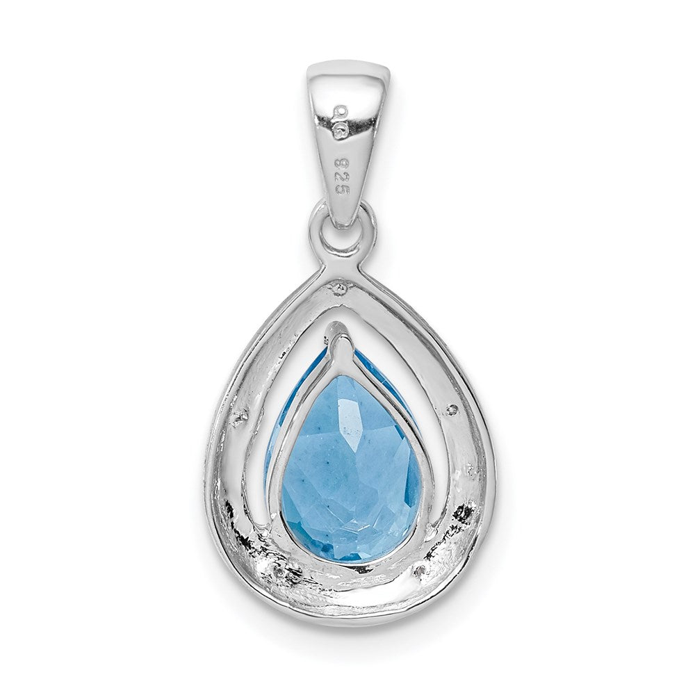 Sterlingsilber Rhodiniert Licht Schweizer Blautopas & Diamant Anhänger