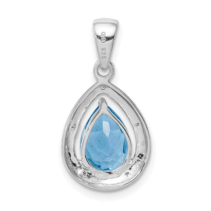 Sterlingsilber Rhodiniert Licht Schweizer Blautopas & Diamant Anhänger