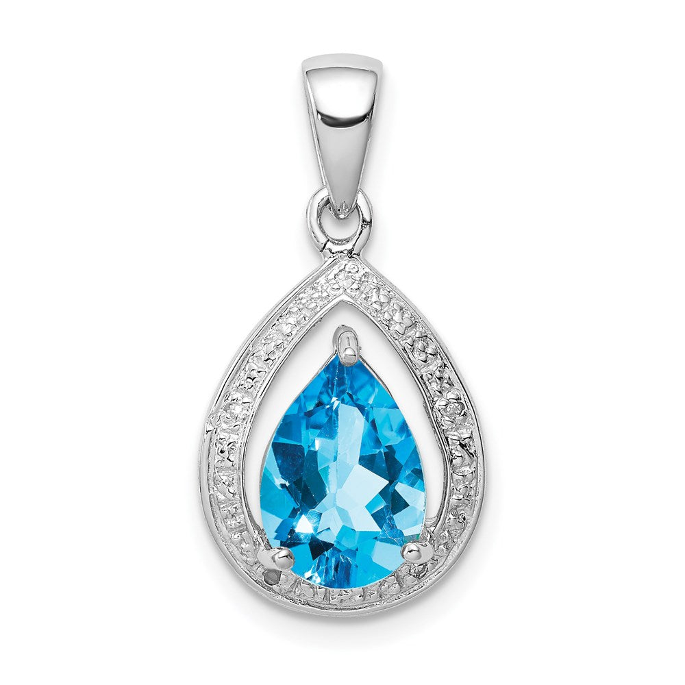 Sterlingsilber Rhodiniert Licht Schweizer Blautopas & Diamant Anhänger