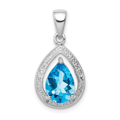 Sterlingsilber Rhodiniert Licht Schweizer Blautopas & Diamant Anhänger