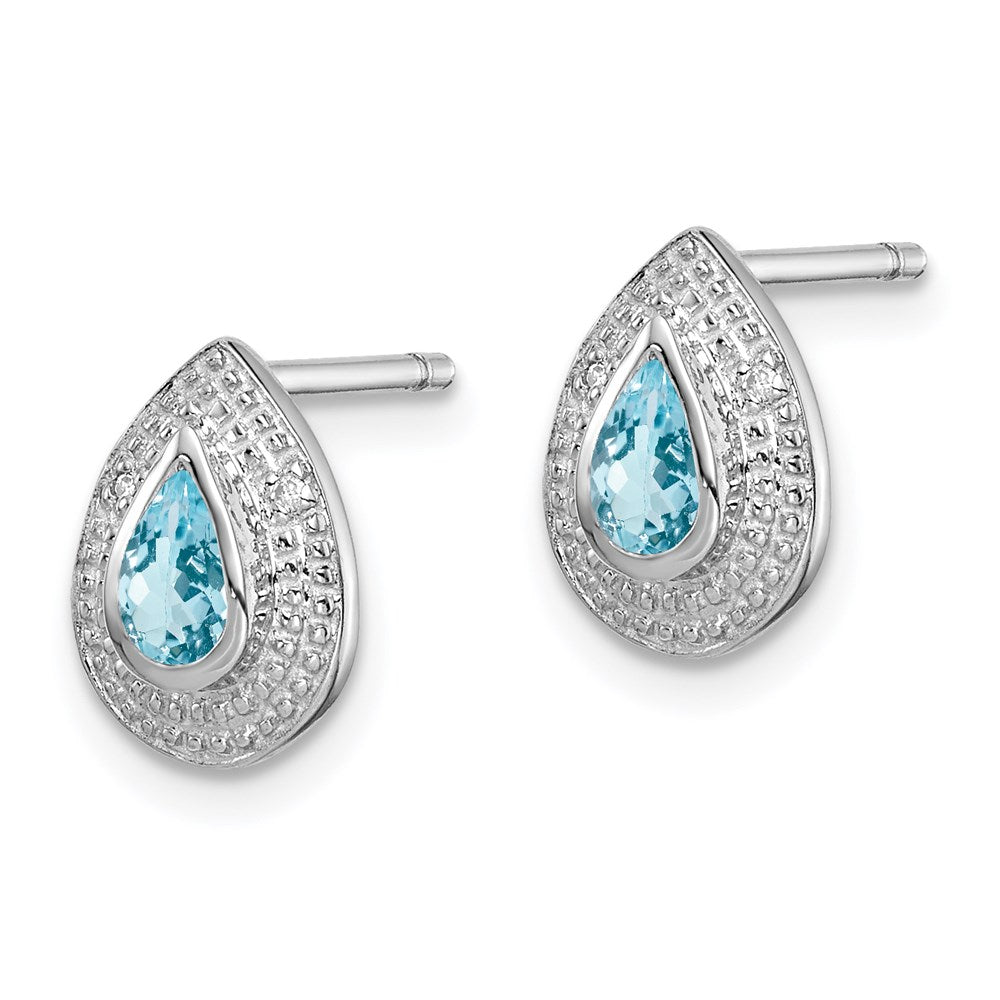 Sterlingsilber Rhodium Licht Schweizer Blautopas und Diamant Ohrstecker