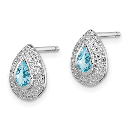 Sterlingsilber Rhodium Licht Schweizer Blautopas und Diamant Ohrstecker