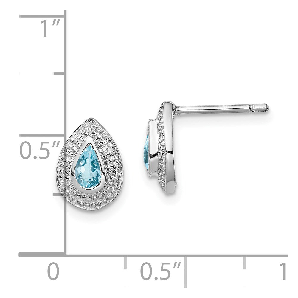 Sterlingsilber Rhodium Licht Schweizer Blautopas und Diamant Ohrstecker