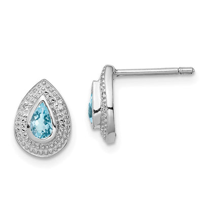 Sterlingsilber Rhodium Licht Schweizer Blautopas und Diamant Ohrstecker
