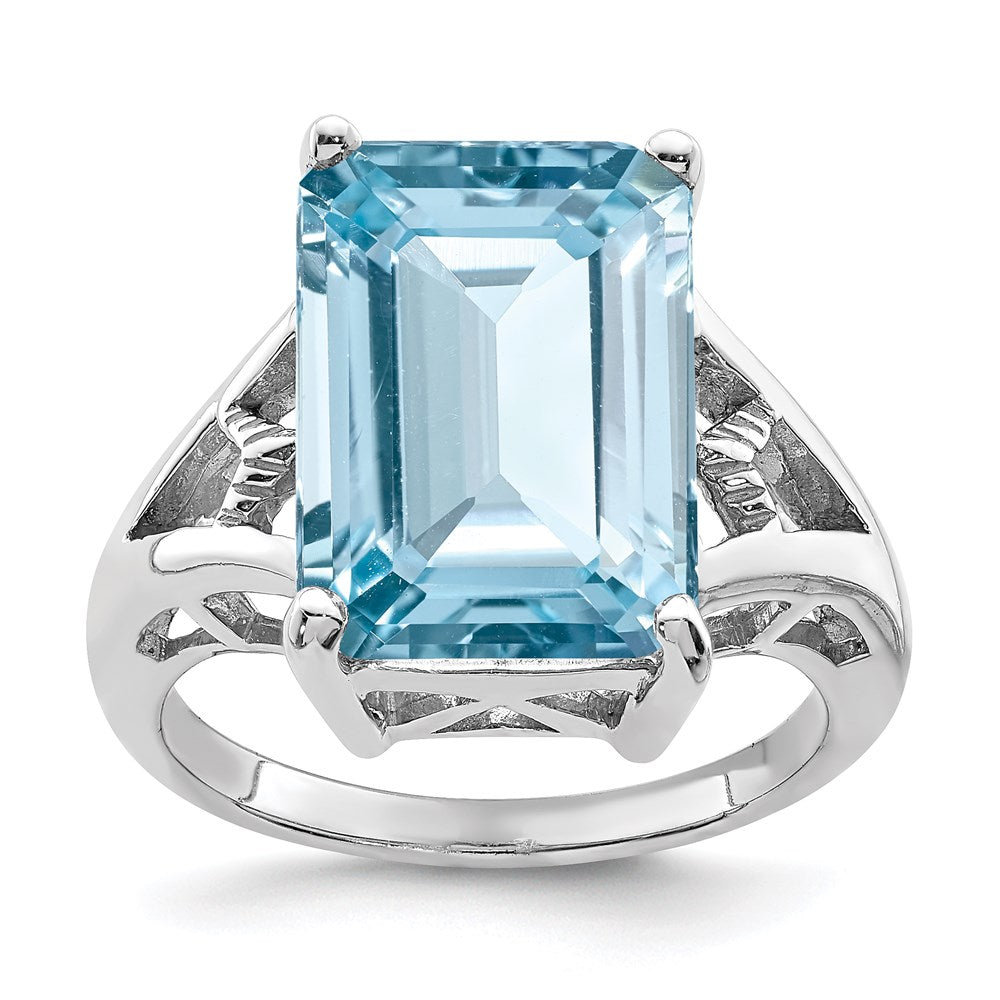 Sterlingsilber Rhodium Licht Schweizer Blautopas Ring