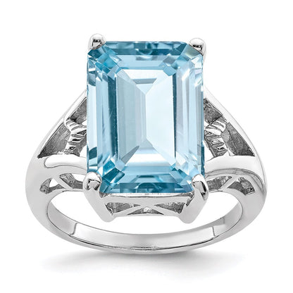 Sterlingsilber Rhodium Licht Schweizer Blautopas Ring