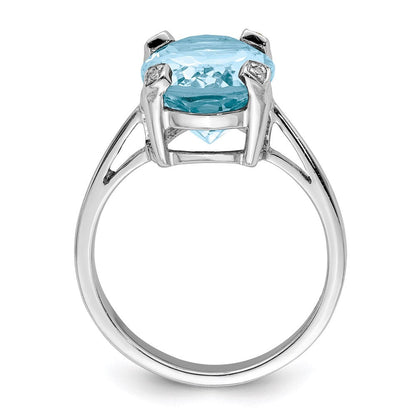 Sterlingsilber Rhodium Licht Schweizer Blautopas Diamant Ring