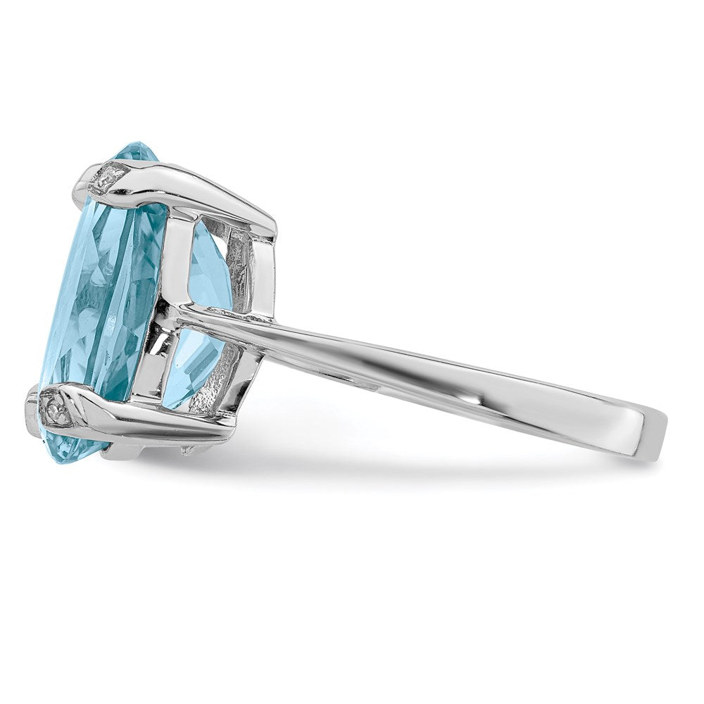 Sterlingsilber Rhodium Licht Schweizer Blautopas Diamant Ring