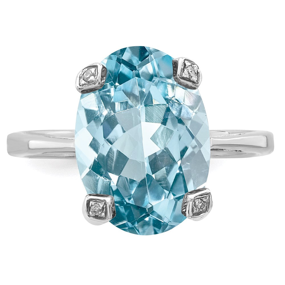 Sterlingsilber Rhodium Licht Schweizer Blautopas Diamant Ring