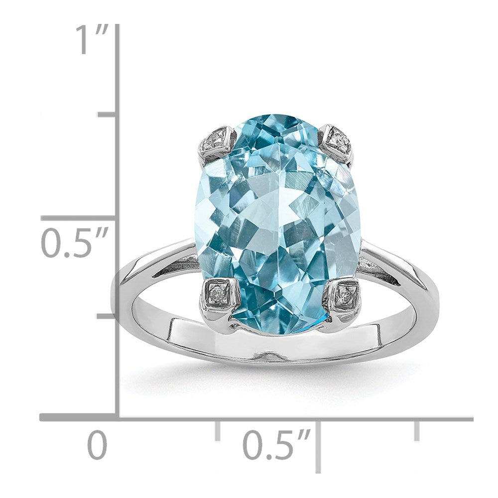 Sterlingsilber Rhodium Licht Schweizer Blautopas Diamant Ring
