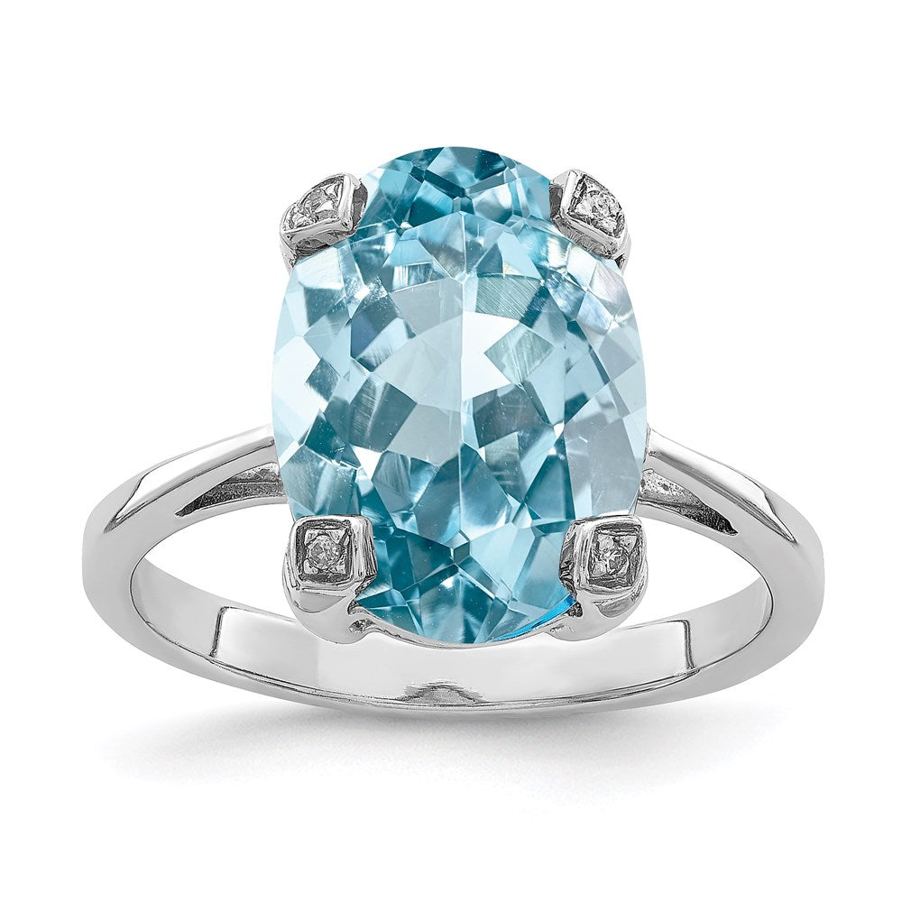 Sterlingsilber Rhodium Licht Schweizer Blautopas Diamant Ring