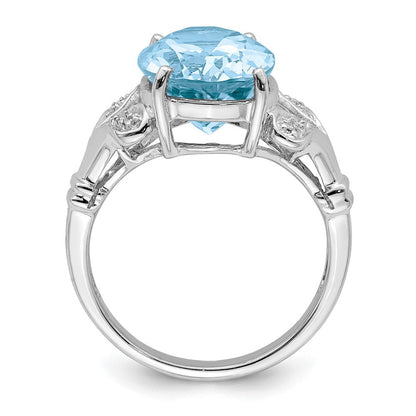 Sterlingsilber Rhodium Licht Schweizer Blautopas Diamant Ring