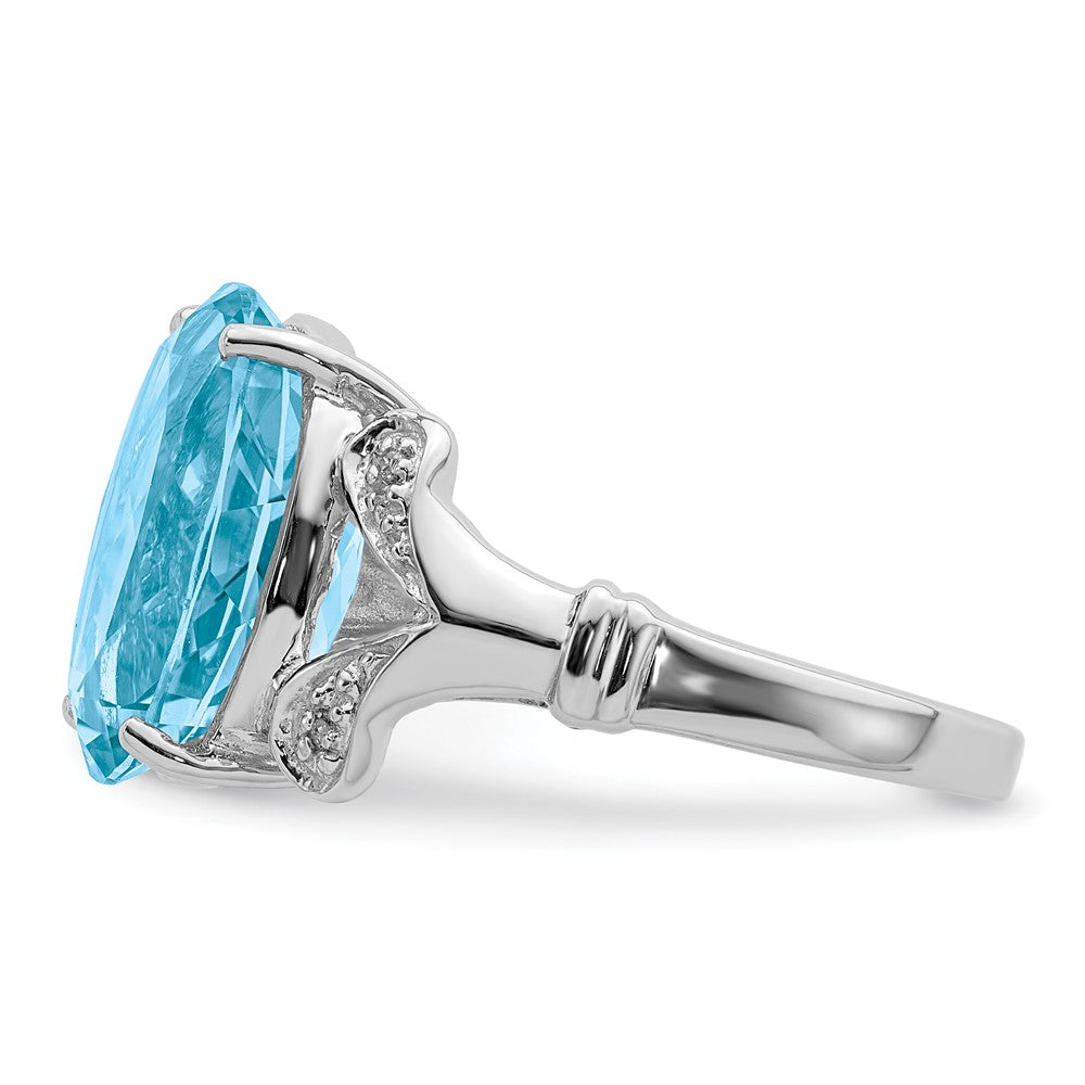Sterlingsilber Rhodium Licht Schweizer Blautopas Diamant Ring