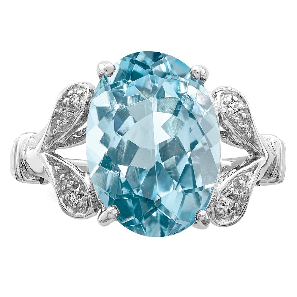 Sterlingsilber Rhodium Licht Schweizer Blautopas Diamant Ring