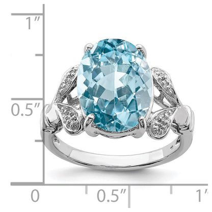 Sterlingsilber Rhodium Licht Schweizer Blautopas Diamant Ring