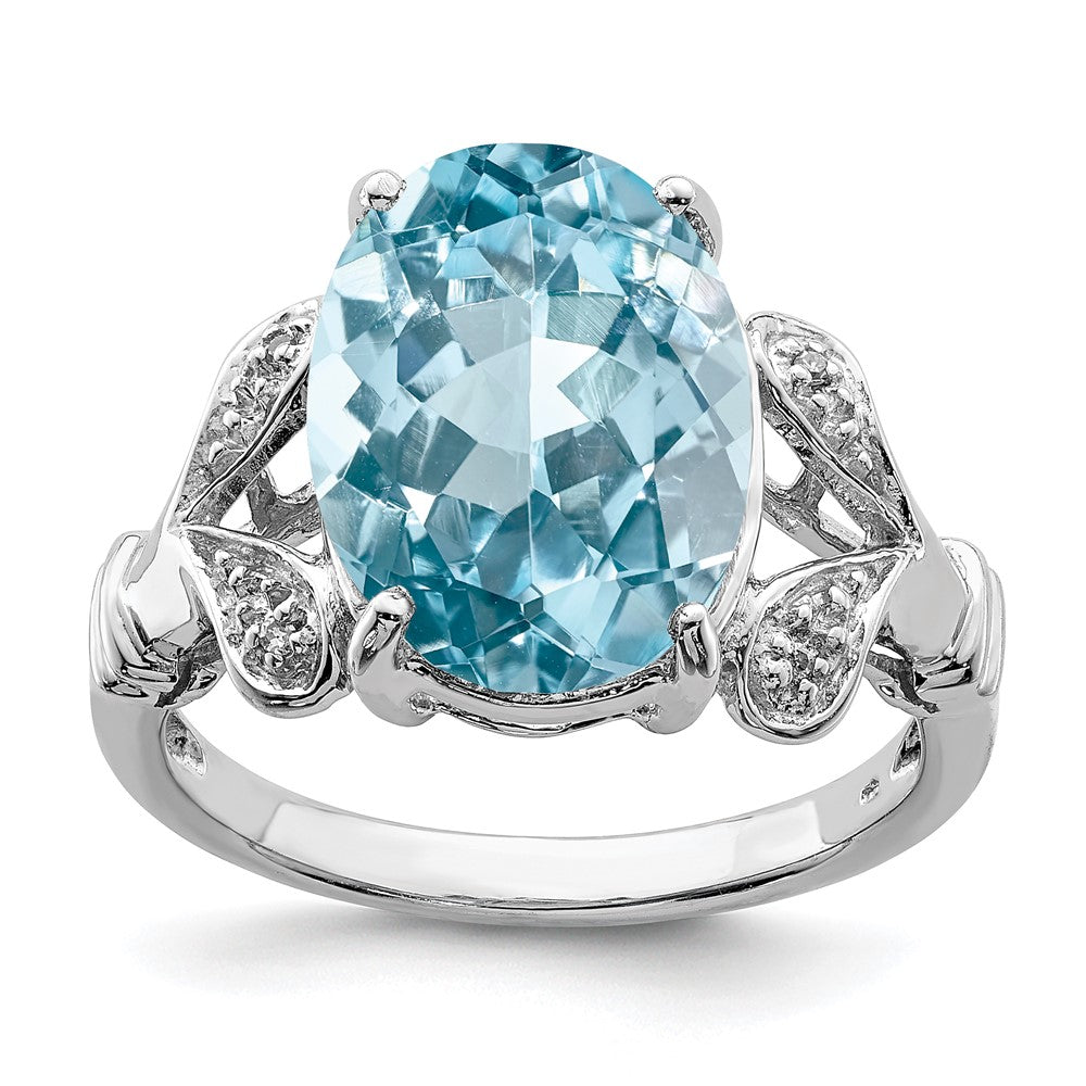 Sterlingsilber Rhodium Licht Schweizer Blautopas Diamant Ring