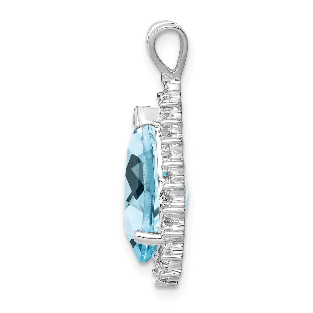 Sterlingsilber Rhodiniert Licht Schweizer Blautopas Diamant Anhänger
