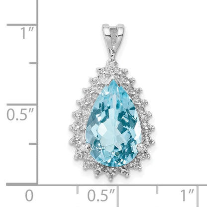 Sterlingsilber Rhodiniert Licht Schweizer Blautopas Diamant Anhänger