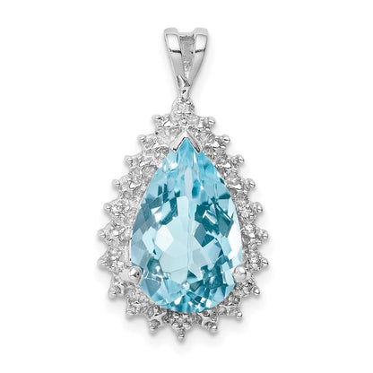 Sterlingsilber Rhodiniert Licht Schweizer Blautopas Diamant Anhänger