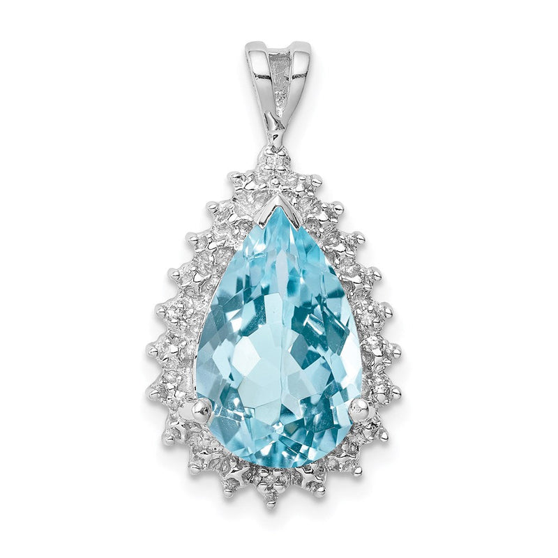 Sterlingsilber Rhodiniert Licht Schweizer Blautopas Diamant Anhänger