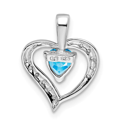 Sterlingsilber Rhodium Herz Schweizer Blautopas & Diamant Anhänger