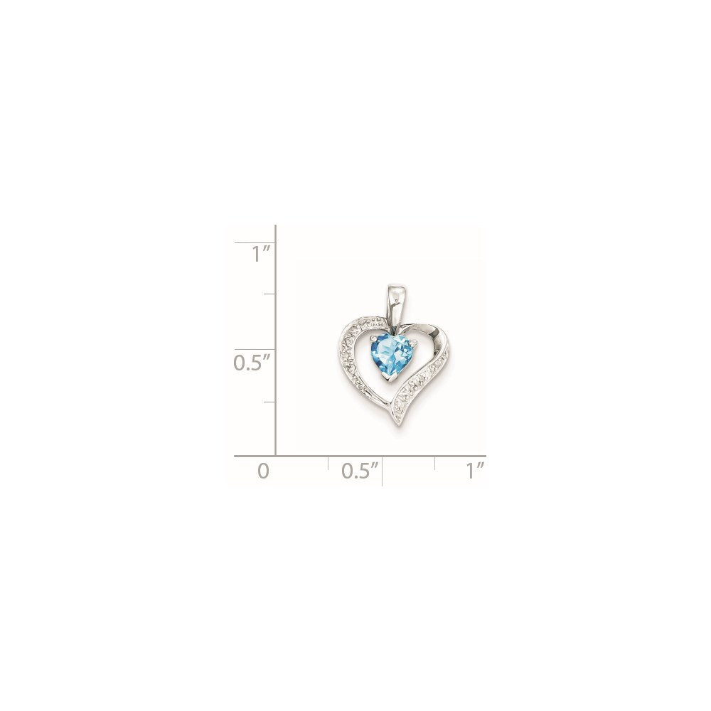 Sterlingsilber Rhodium Herz Schweizer Blautopas & Diamant Anhänger