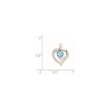 Sterlingsilber Rhodium Herz Schweizer Blautopas & Diamant Anhänger