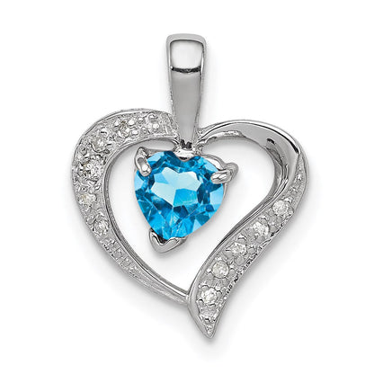 Sterlingsilber Rhodium Herz Schweizer Blautopas & Diamant Anhänger