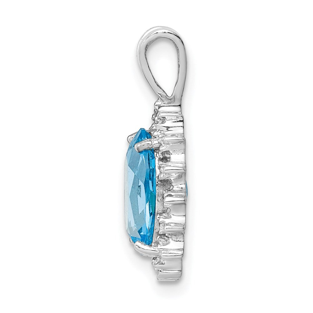 Sterlingsilber Rhodiniert Oval Schweizer Blautopas & Diamant Anhänger