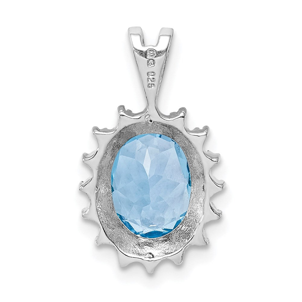 Sterlingsilber Rhodiniert Oval Schweizer Blautopas & Diamant Anhänger