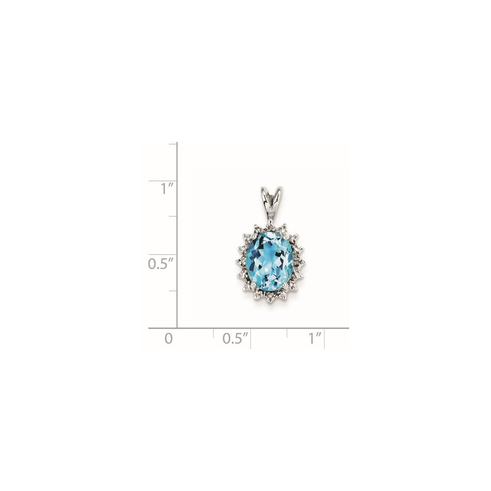 Sterlingsilber Rhodiniert Oval Schweizer Blautopas & Diamant Anhänger