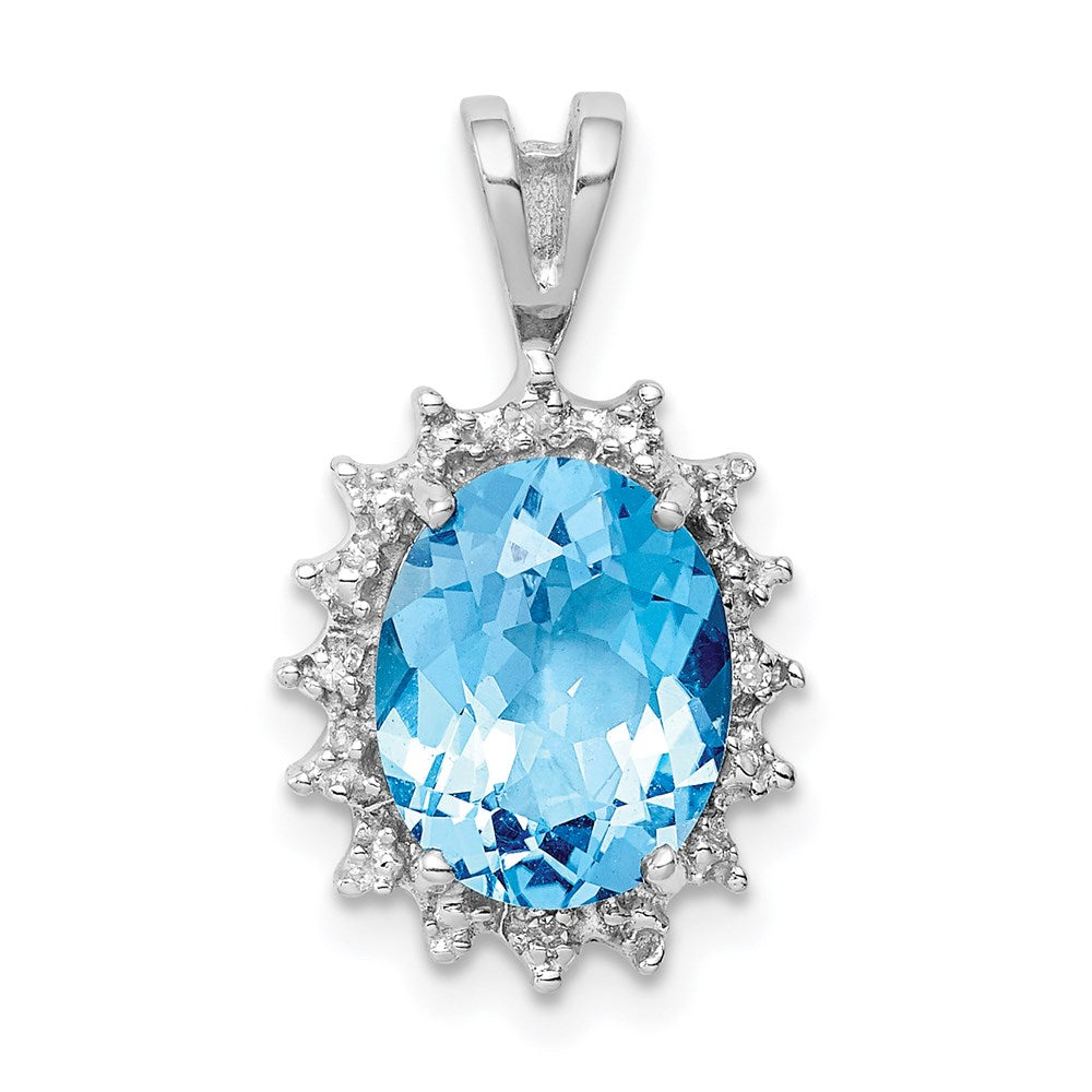 Sterlingsilber Rhodiniert Oval Schweizer Blautopas & Diamant Anhänger
