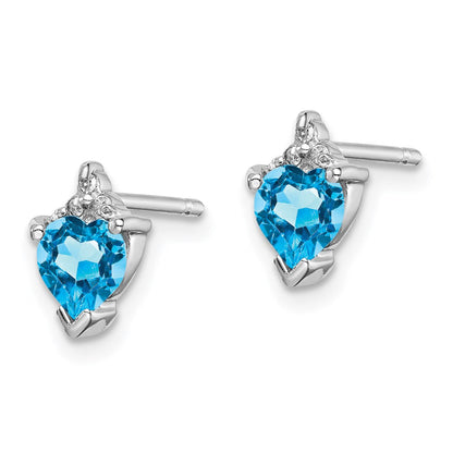 Sterlingsilber Rhodiniert Blautopas und Diamant Herz Ohrringe