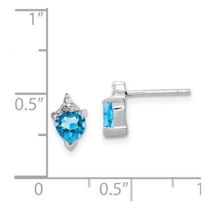 Sterlingsilber Rhodiniert Blautopas und Diamant Herz Ohrringe