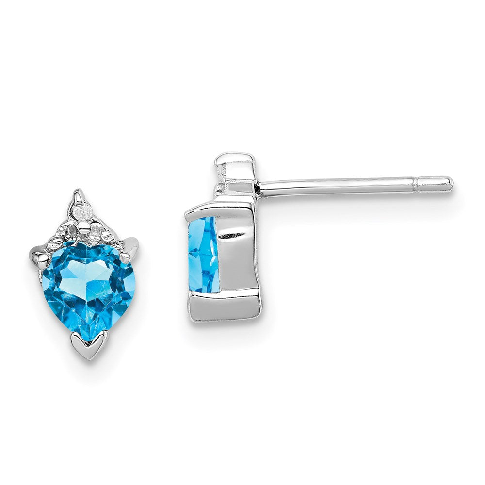 Sterlingsilber Rhodiniert Blautopas und Diamant Herz Ohrringe