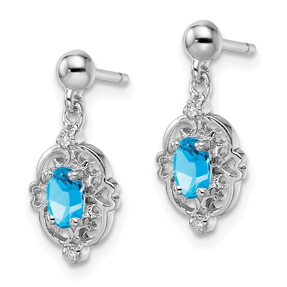 Sterlingsilber Rhodiniert Blautopas und Diamant Ohrstecker