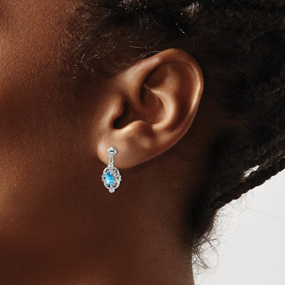 Sterlingsilber Rhodiniert Blautopas und Diamant Ohrstecker