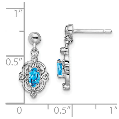Sterlingsilber Rhodiniert Blautopas und Diamant Ohrstecker
