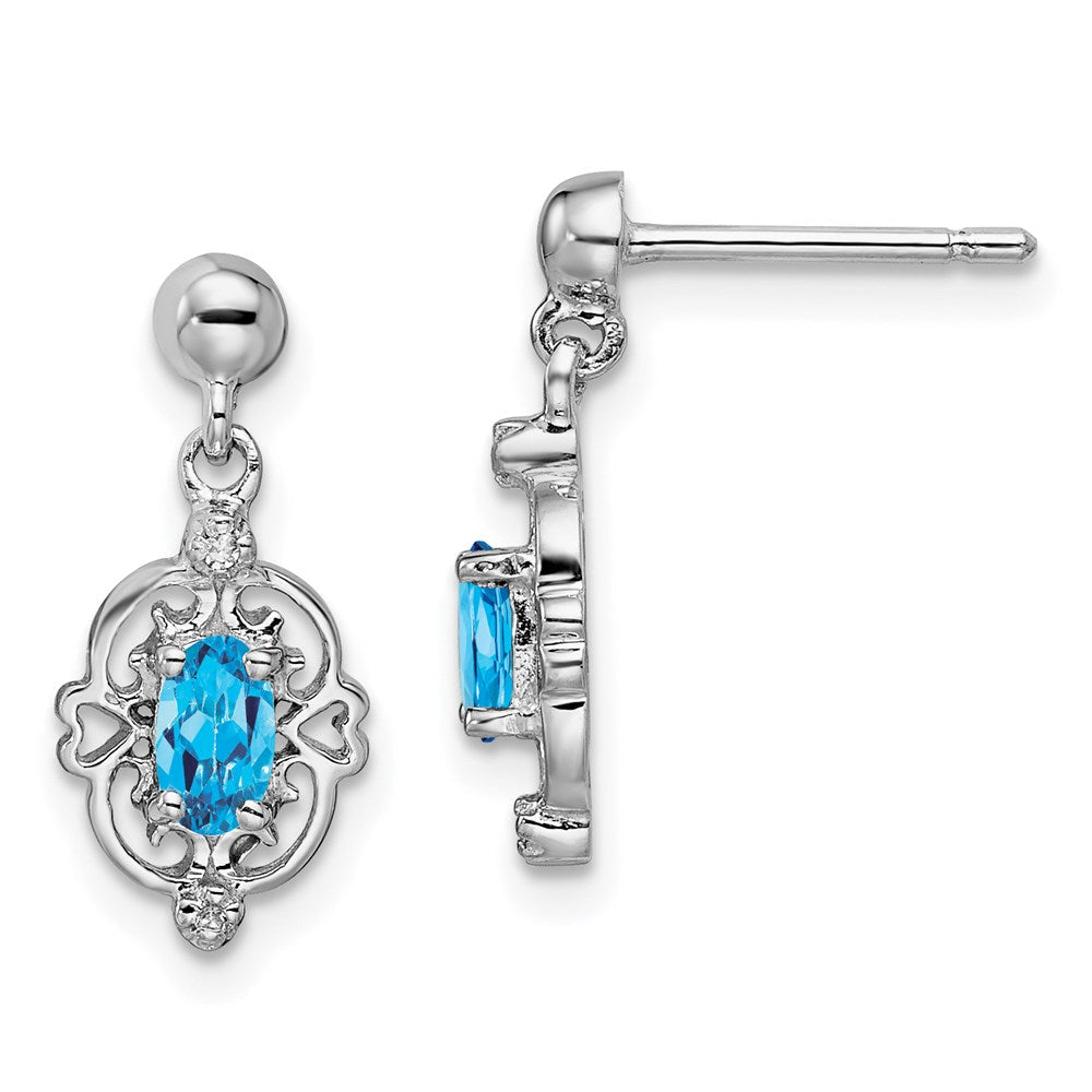 Sterlingsilber Rhodiniert Blautopas und Diamant Ohrstecker