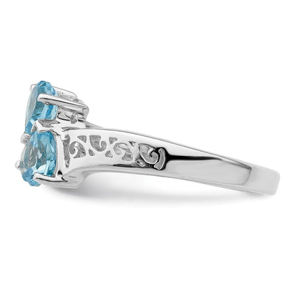 Sterlingsilber Rhodium Licht Schweizer Blautopas Herz Ring