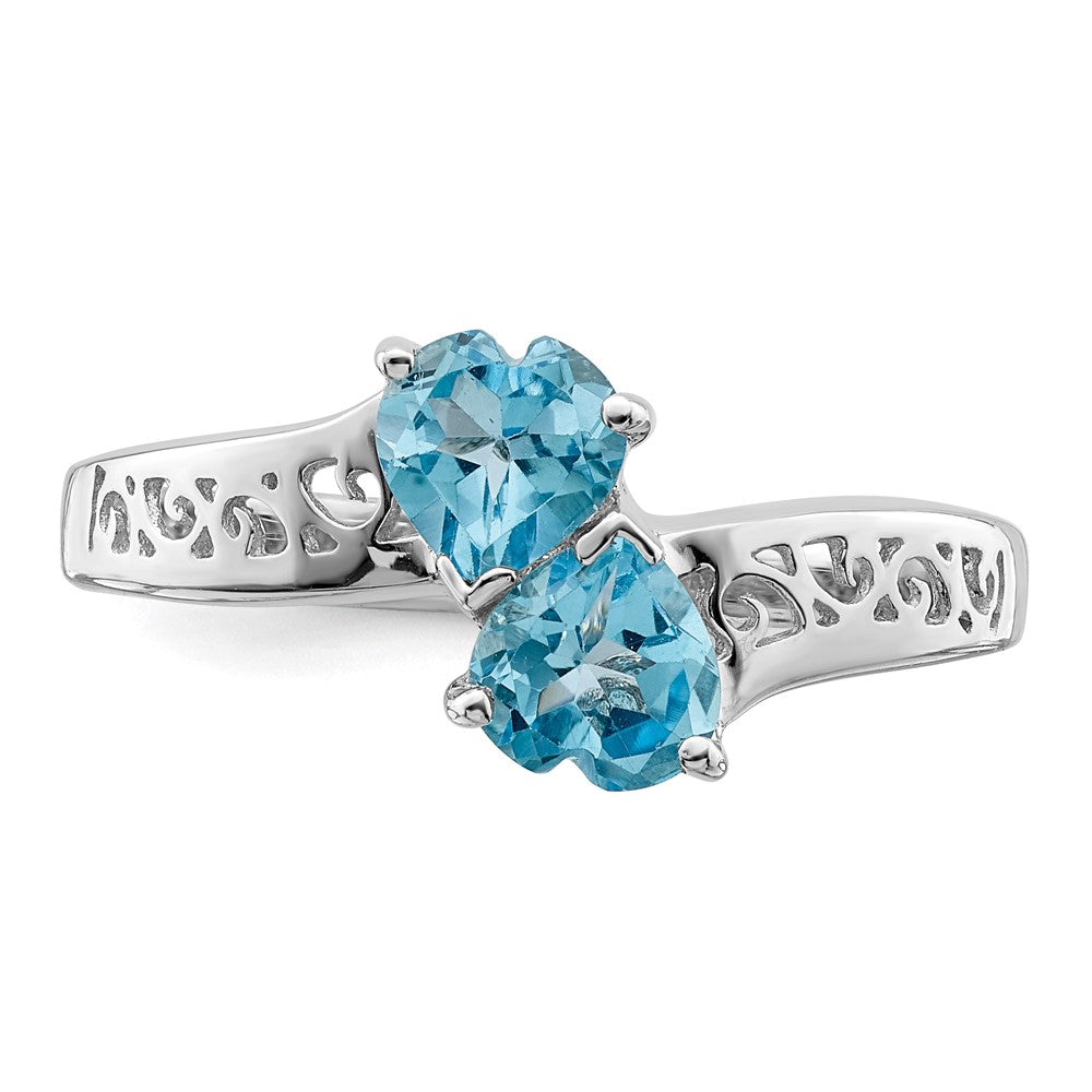Sterlingsilber Rhodium Licht Schweizer Blautopas Herz Ring