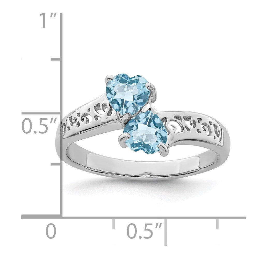 Sterlingsilber Rhodium Licht Schweizer Blautopas Herz Ring